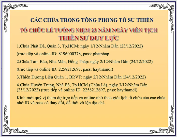 Các Chùa Tổ Chức Lễ Tưởng Niệm 23 năm ngày Thiền sư Duy Lực Viên Tịch