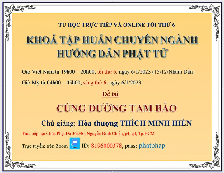 Khoá tập huấn chuyên ngành hướng dẫn phật tử tối thứ 6 ngày 6/1/2023
